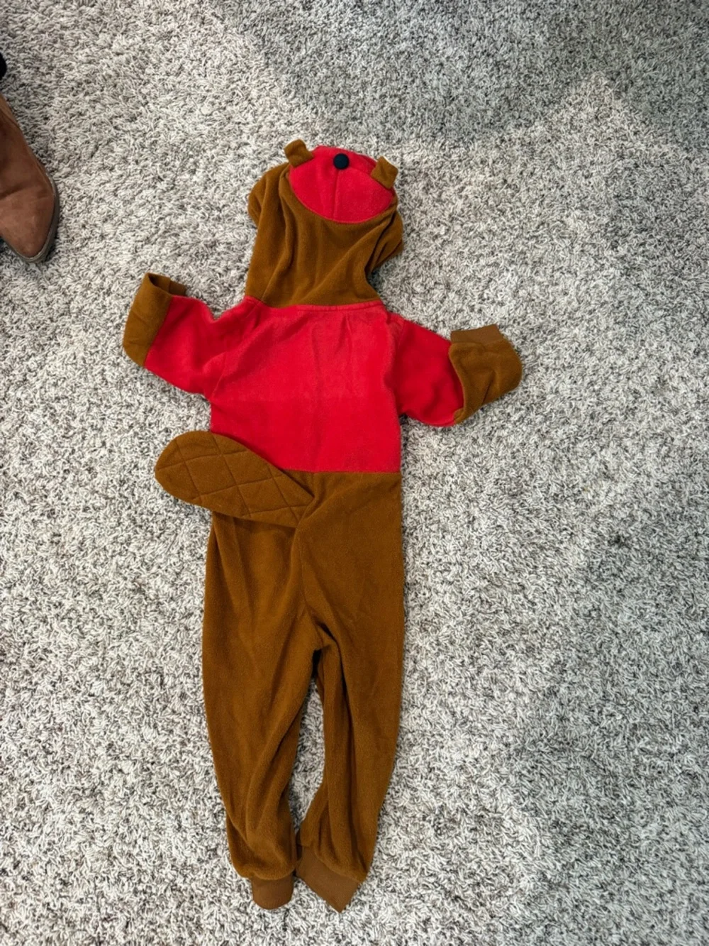 Kids Brown and Red Beaver Hooded Onesie Costume